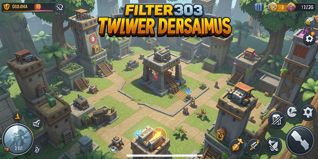 Tangkapan layar FILTER303 menampilkan pertempuran seru dalam gaya Tower Defense.