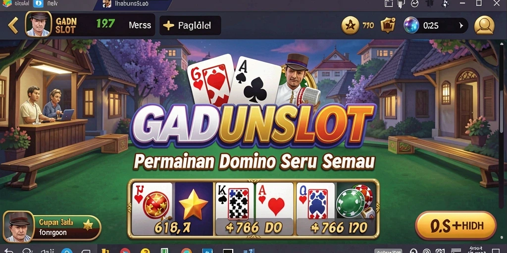 Tampilan gameplay GADUNSLOT dengan aksi seru Domino.