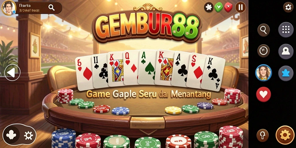 Screenshot gameplay GEMBUR88 menampilkan suasana seru permainan Gaple.