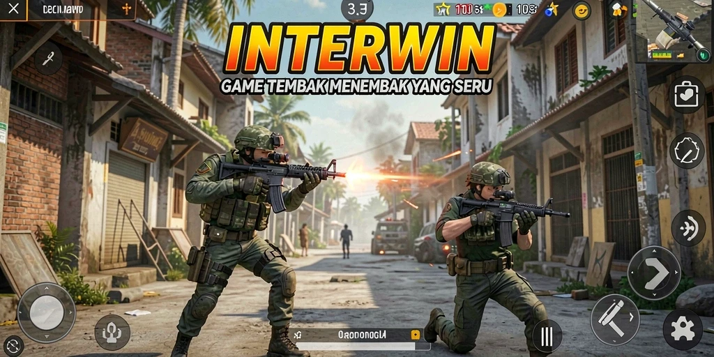 Screenshot INTERWIN menampilkan aksi tembak menembak yang menegangkan.