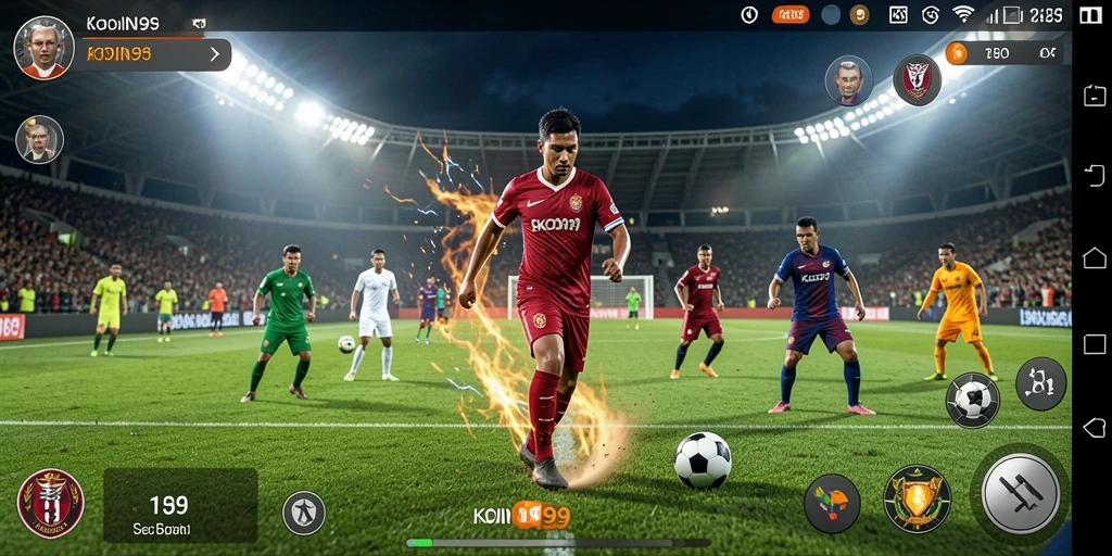 Tampilan gameplay menarik dari KOIN99 yang menunjukkan pertandingan sepak bola seru.