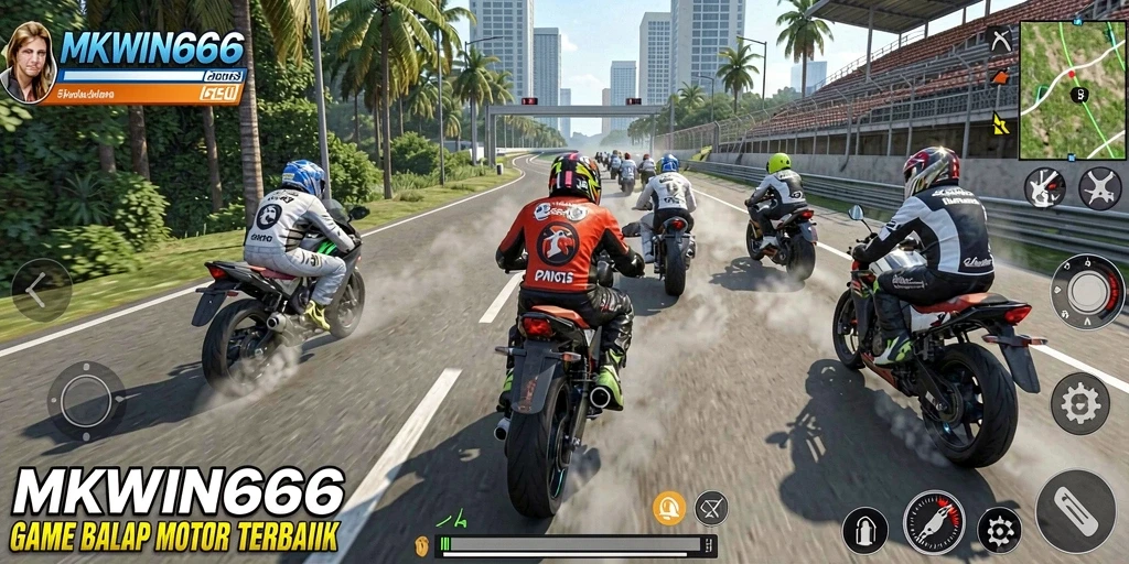 Gameplay seru MKWIN666 dengan balapan motor cepat dan mendebarkan.