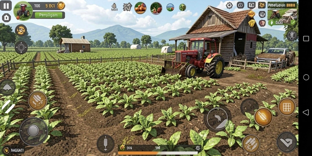 Screenshot menampilkan gameplay seru dalam NAGA11 dengan kebun yang cantik.