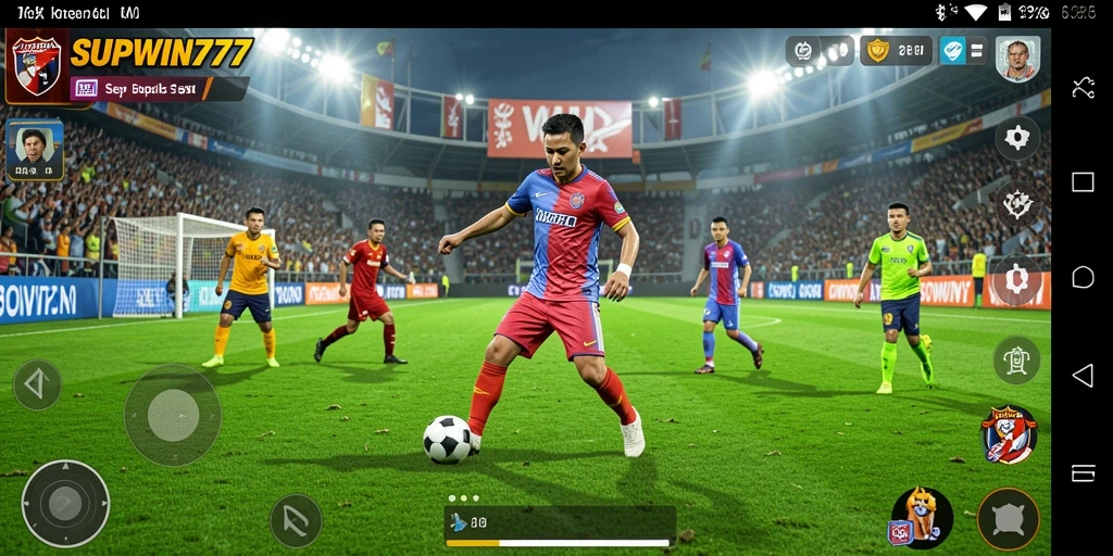 Screenshot SUPWIN777 menampilkan aksi mendebarkan di lapangan sepak bola.